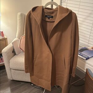 Kenneth Cole Brown Hooded Coat with Ribbed Sleeves